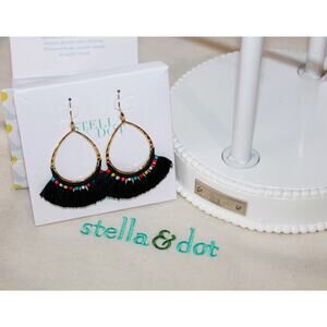 NIB Stella & Dot Modern Bohemian Fringe Drop Navy Combo